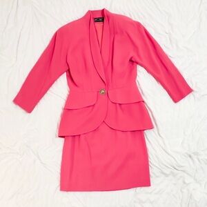 Vintage 100% Wool 2 Piece Power Pink Suit Set | Tagged as a 10, fits a modern 6